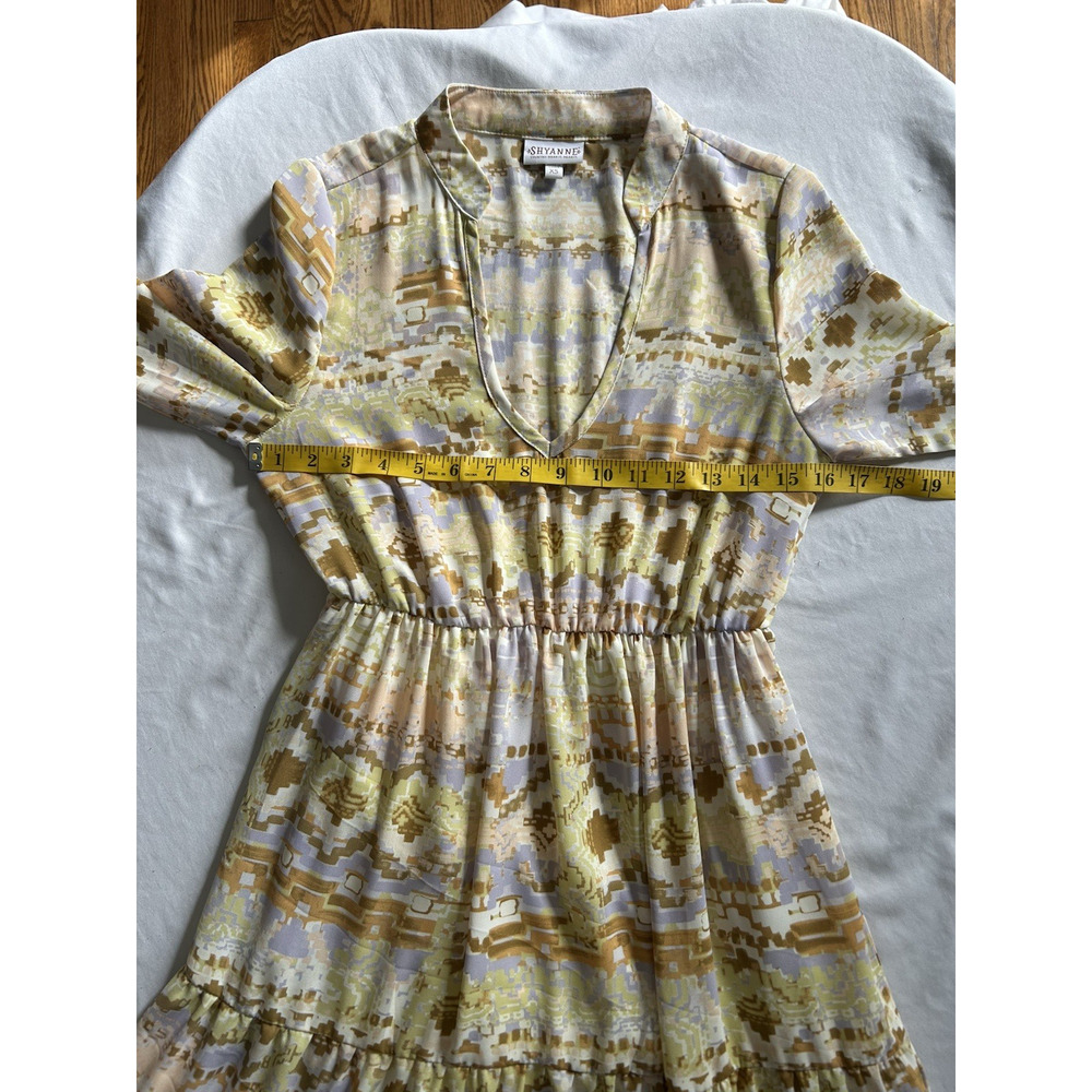 Shyanne Watercolor Southwestern Chiffon Maxi Dress Womens Size XS Tan Cowgirl - Picture 6 of 9